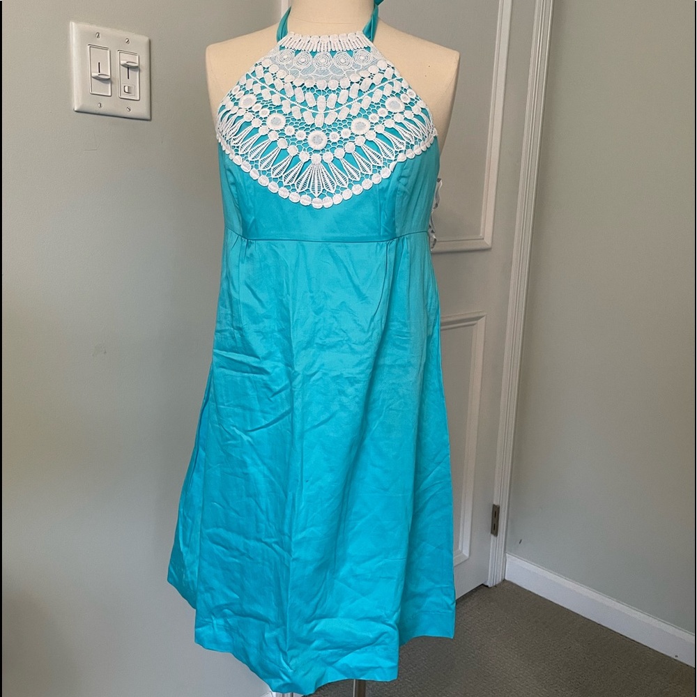 Lilly Pulitzer Blue Halter Lace Trim dress